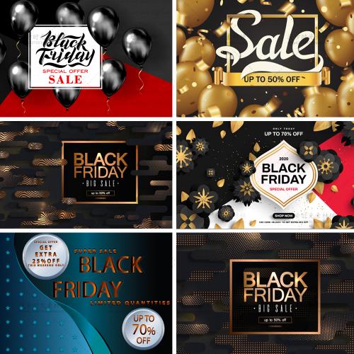 黑金汽球立体圆花朵黑色星期五促销打折海报AI矢量设计素材