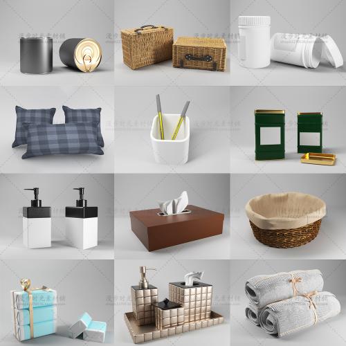日用品盒子罐头瓶子篮子C4D工程源文件模型库样机设计素材