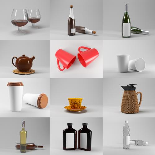 C4D工程源文件模型咖啡杯子瓶子样机场景设计素材模板