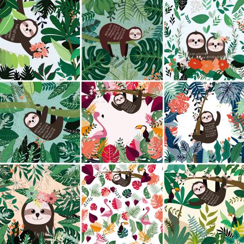 北欧简约手绘猴子动物装饰画包装印刷EPS矢量设计素材