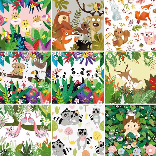 北欧简约手绘卡通森林动物装饰画包装印刷EPS矢量设计素材