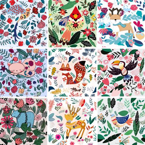 北欧简约手绘小鸟小鹿动物装饰画包装印刷EPS矢量设计素材