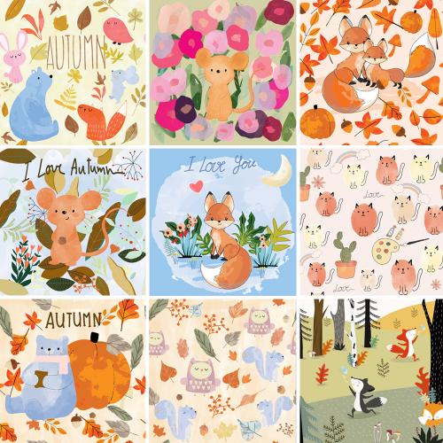 北欧简约手绘小熊狐狸动物装饰画包装印刷EPS矢量设计素材