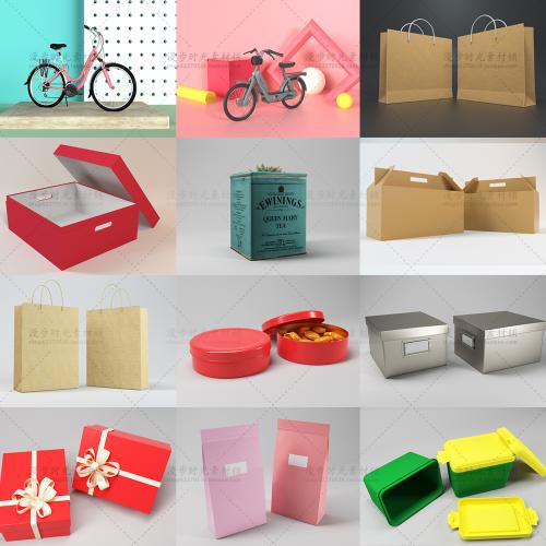 C4D工程源文件产品包装盒手提袋摆件单车模型样机设计素材