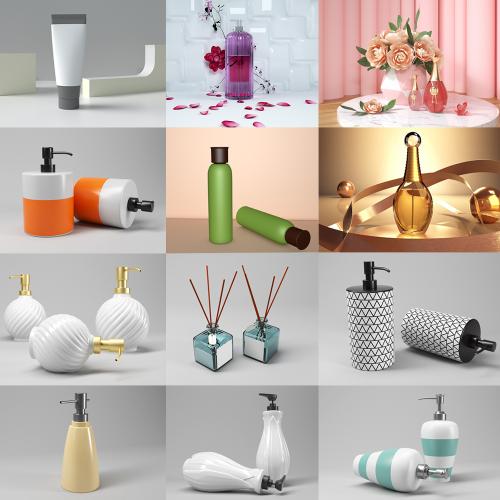 美妆产品日用品装饰元素喷雾器瓶子样机C4D工程源文件模型