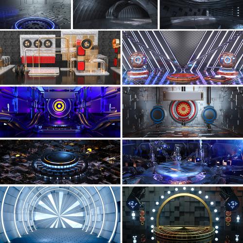 PSD格式设计素材立体舞台场景C4D效果炫酷空间装饰科技背景