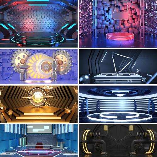 电商C4D工程源文件立体舞台场景炫酷空间科技背景设计素材