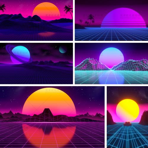 C4D场景模型工程源文件赛博朋克蒸汽波线条背景设计素材