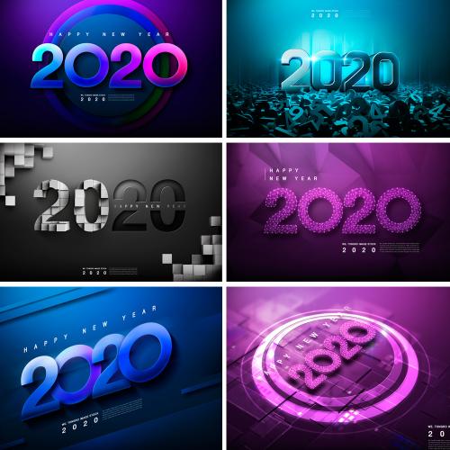 新年鼠年2020数字艺术字体科技背景海报立体字PSD设计素材