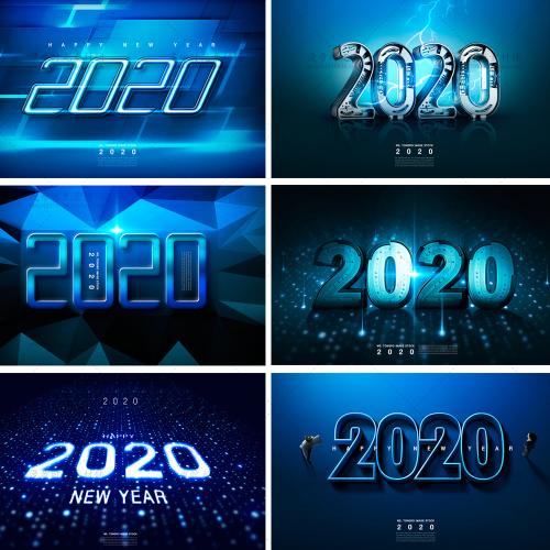 新年鼠年2020数字艺术字体科技背景海报立体字PSD设计素材