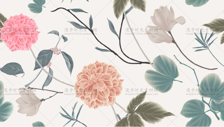 手绘矢量清新淡雅花卉叶子素材