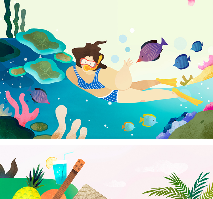 夏天夏季人物插画