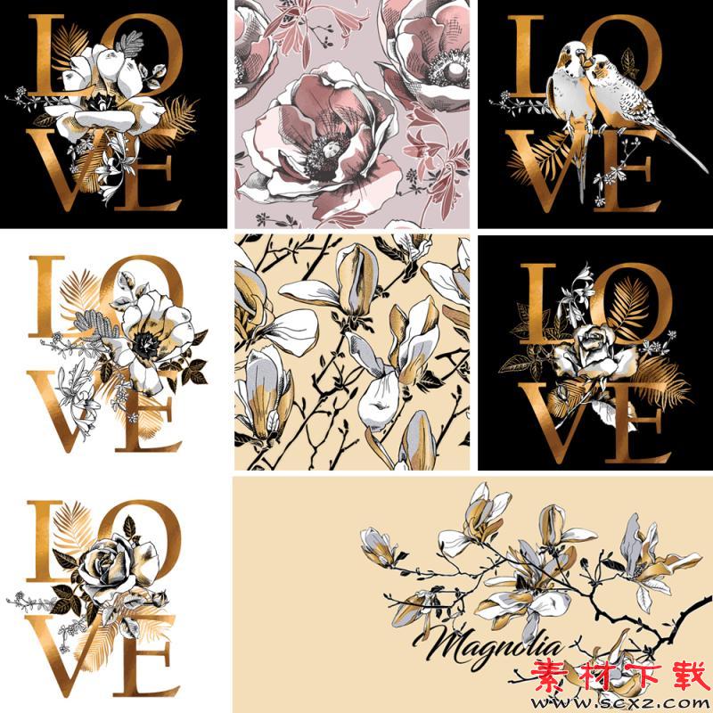 金色玉兰花模板