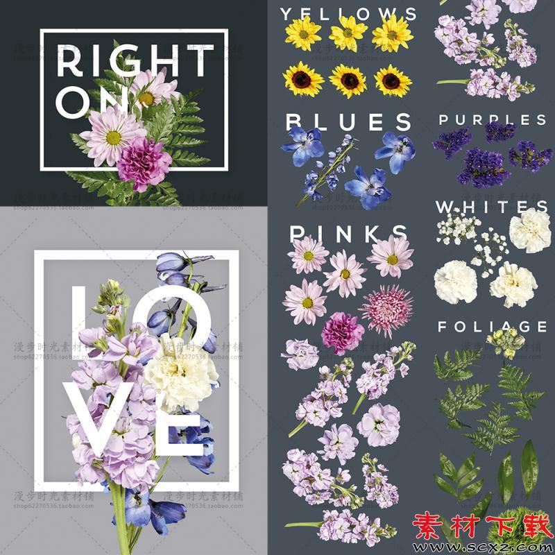 唯美森系花卉花朵叶子卡片图案