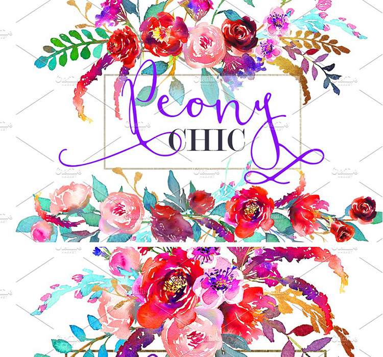 紫色水彩花卉剪贴画