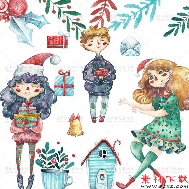 手绘水彩圣诞节