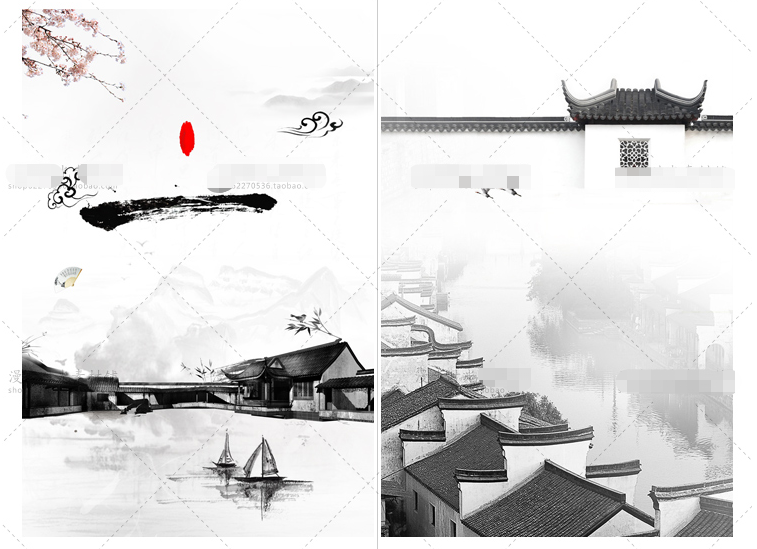 中式水墨山水画背景模板