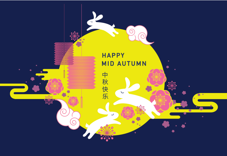 中秋节日扁平化卡通兔子图案素材