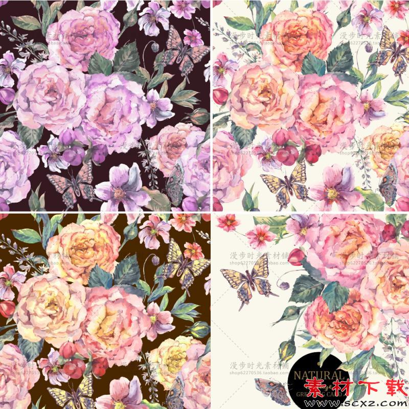 矢量手绘水彩玫瑰花请柬卡片素材
