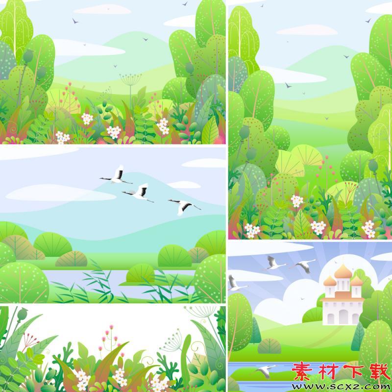 小清新春天山水插画