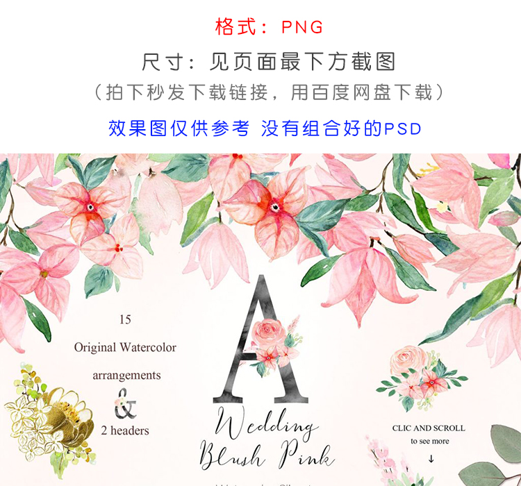 胭脂红水彩花卉字母模板
