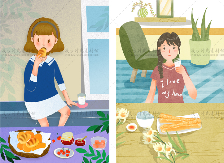 美食早安早餐插画素材海报