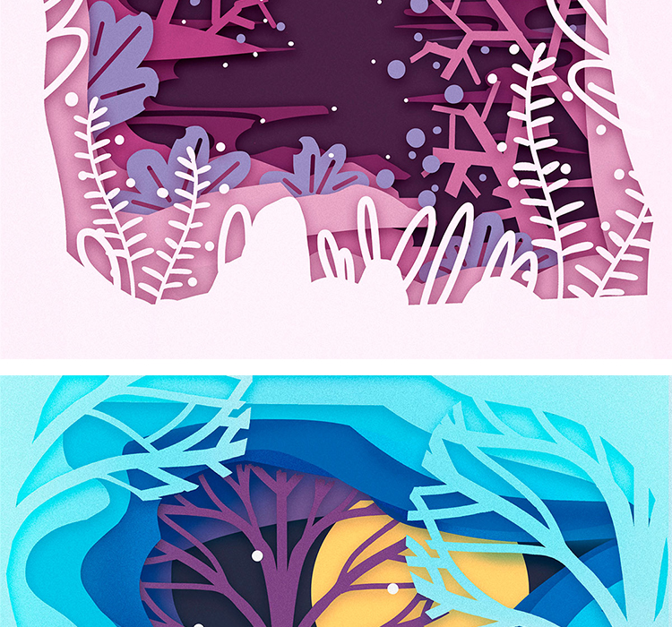 唯美森林麋鹿插图插画剪纸创意海报