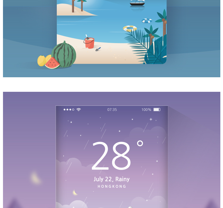 扁平化卡通天气风景UI设计APP引导页海报