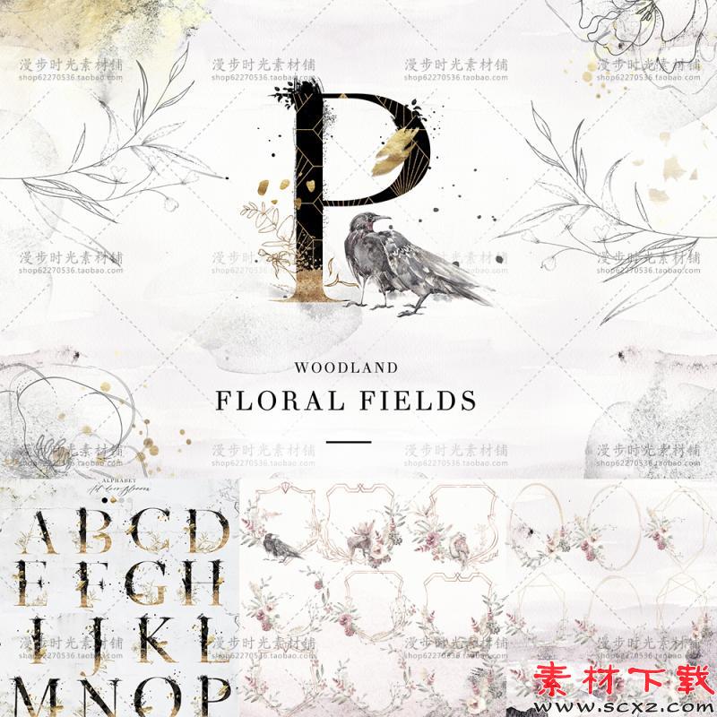 简约婚礼花环请柬邀请函LOGO模板
