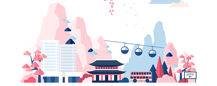 创意扁平化线性插画旅游景点app海报
