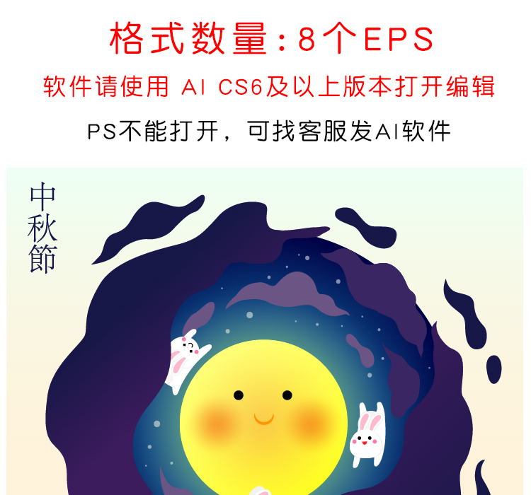 可爱卡通兔子笑脸微笑月亮中秋节海报