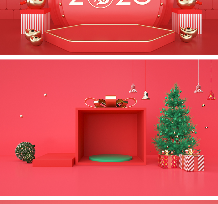 鼠年C4D场景2020年新年圣诞