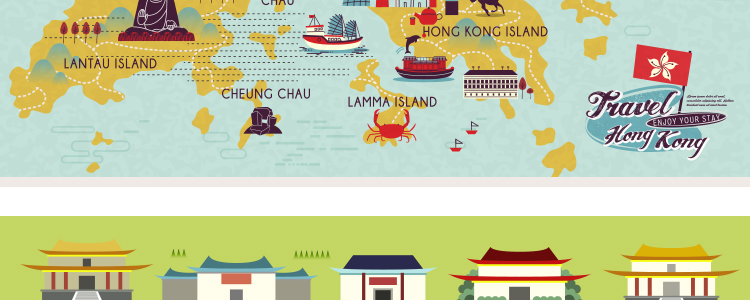50款HongKong香港旅行旅游地图地标建筑美食矢量AI设计素材