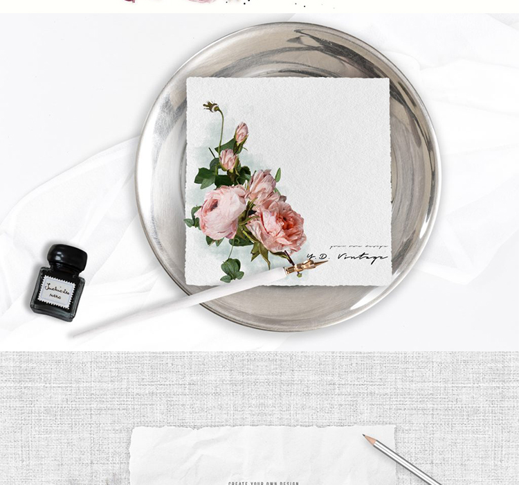 婚礼展示样机信封卡片鲜花配件模型邀请函PSD+PNG设计素材