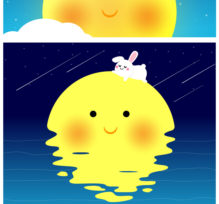 可爱卡通兔子笑脸微笑月亮中秋节海报