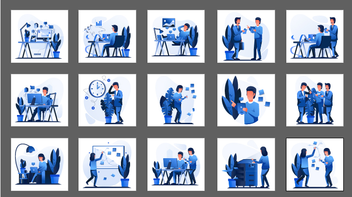 扁平化工作和办公室插图工作场景矢量插画UI app设计素材